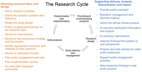 Figure 1. The different roles of public contributors throughout the research lifecycle.