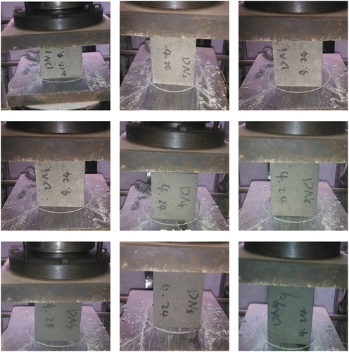 Figure 2. The experiment process of compression strength of the concrete block (N1-N9).