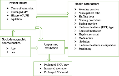 Figure 1 Conceptual framework: Determinants of Unplanned extubation (UPEs) among pediatric intensive care unit Addis Ababa, Ethiopia 2023.