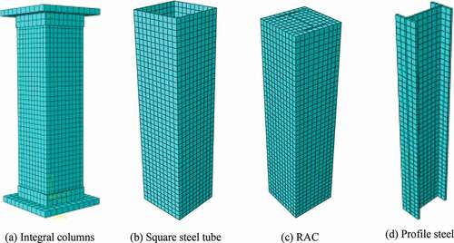 Figure 5. Mesh generation on the components of eccentrically loaded columns.