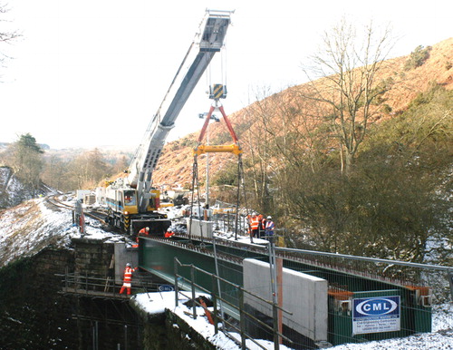 FIGURE 7. 125 t Kirow crane erecting 27 m span bridge on North York Moors Railway, 2010. Collection of Nigel Trotter