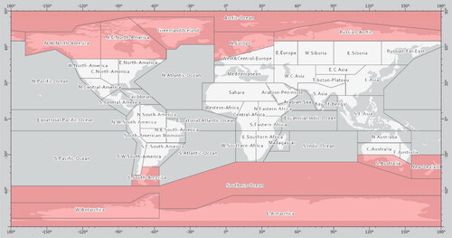 Figure 1. IPCC AR6 working group I reference regions reviewed in this study.