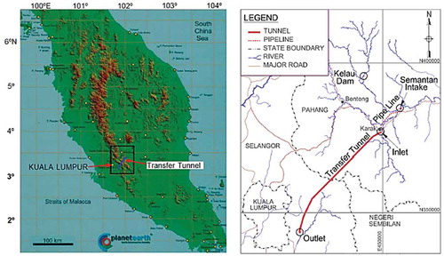 Figure 1. The location map of the study area in conjunction with PSRWT tunnel project with adjacent reservoirs and rivers.