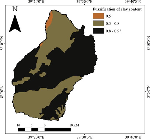 Figure 6. Fuzzified percentage of clay content suitability map.