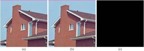 Figure 20. House, (a) source image (b) decrypted image (c) image depicting difference in (a) and (b).