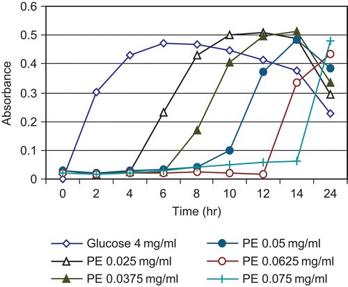 Figure 4.  Computer simulation of the inhibition model of PE on LDL glycation when induced by glucose (4 mg/mL).