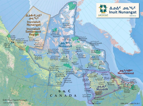 Figure 11. Inuit Tapiriit Kanatami, Inuit Nunangat map. The map encompasses all terrestrial, marine, and ice-covered areas of the Northwest Passage in accordance with the Inuit conception of space. Source: https://www.itk.ca/inuit-nunangat-map.