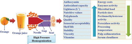 Figure 1. Effect of high pressure homogenization on the characteristics of orange juice.
