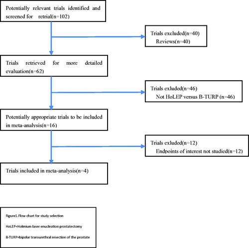 Figure 1. Flow chart for study selection. HoLEP: holmium laser enucleation prostatectomy; B-TURP: bipolar transurethral resection of the prostate.