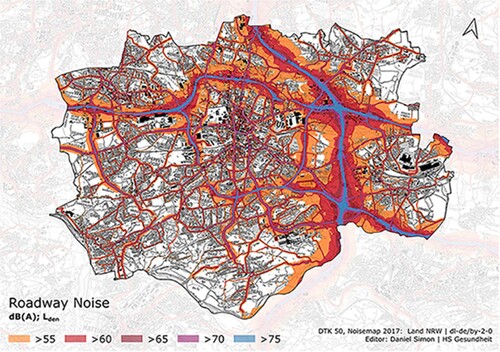 Figure 3. A noise map of Bochum, Germany. Source: HS Gesundheit.