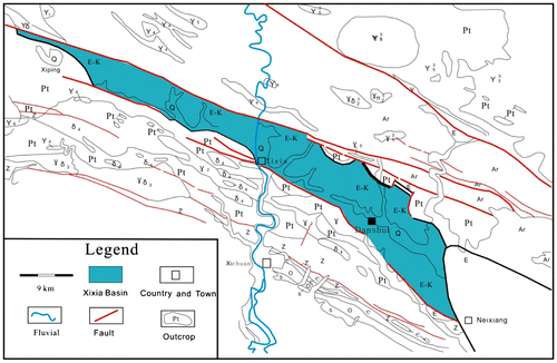 Figure 1b. Location and sketch structural map of the study area in Henan Province, China (■: location of the measured section).