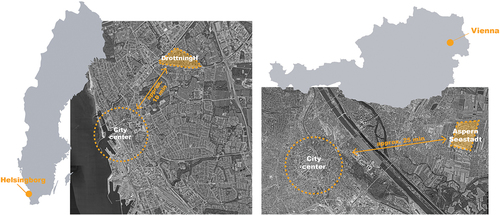 Figure 2. Location of the urban development projects within their cities and countries (images are without scale) [Source: Author].