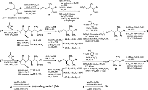 Scheme 2. Synthesis of butanol-type 1,7-seco-2,7′-cyclolignane (I).