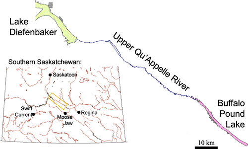 Figure 1. The Upper Qu’Appelle River flows from Lake Diefenbaker to Buffalo Pound Lake.