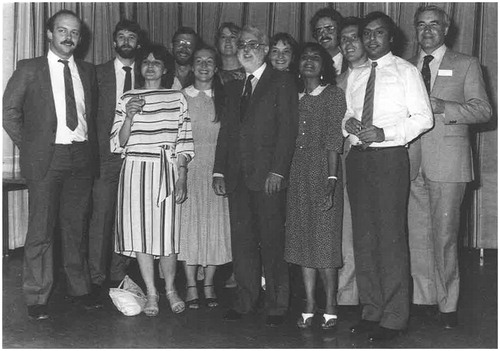 Staff and Students of Biopharmacy Laboratories, Chelesa College, University of London, early 80’s. From left to right: Dr. M.P.A. Wareing, Dr. N.J. Gooderham, Dr. M. Christou, Mr. L. Disley, Dr. A. Seago, Dr. J.T. Marsden, Professor J.W. Gorrod, Mrs. J. Copeland, Dr. V. Pai, Dr. M.R. Smith, Professor L.H. Patterson, Professor L.A. Damani, Dr. A.R. Hibberd.