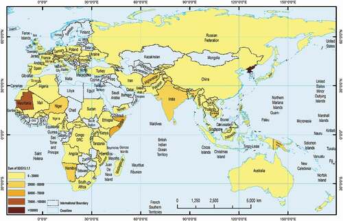 Figure 4. Sum of SDG13.1.1 for the countries in the Belt and Road region from 2015 to 2019.