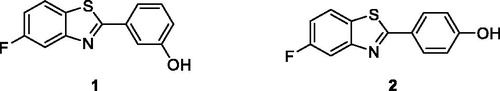 Figure 2. Substituted phenols containing a flourobenzothiazol scaffold 1 and 2.