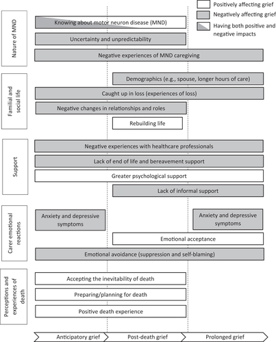 Figure 2. Factors affecting the different grieving processes. Rectangles show themes and sub-themes identified in the review.