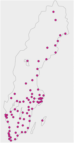 Figure 1. The geographic location of the Swedish CR-centers.