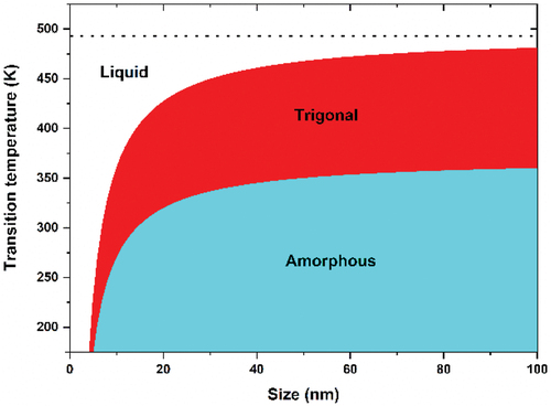 Figure 6. Size-dependent melting temperature of Se (Adapted with permission from Ref. [Citation21]).