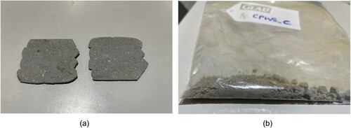Figure 5. Alternative approach for TGA sample preparation; (a) Sliced sample; (b) Sliced sample pulverised into fine powders.