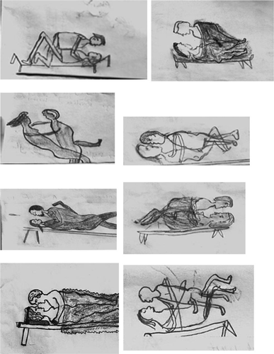 Figure 8.  Drawings by primary school children, showing copulation, use of a condom and how people become infected with ‘sida’.