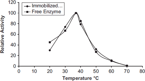Figure 3. The effect of temperature on the activity of free and immobilized PON1.
