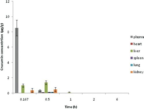 Figure 7.  Drug distribution in various tissues following intravenous administration of curcumin solution.