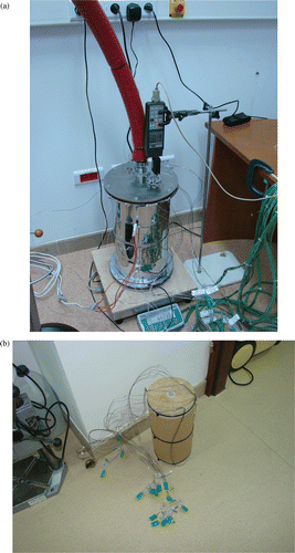 Figure 2. Parts of the paper vacuum drying experimental stand: (a) vacuum chamber and (b) paper coil with thermocouples.