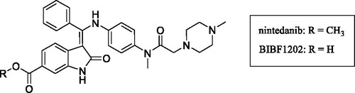 Figure 6. Representative structures of nintedanib and its hydrolytic metabolite BIBF1202.