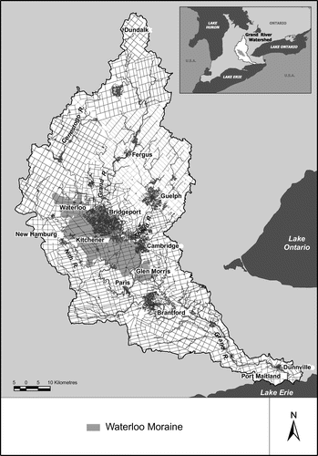 Figure 1. Areal extent of the Waterloo Moraine within the Grand River watershed, Ontario, Canada.