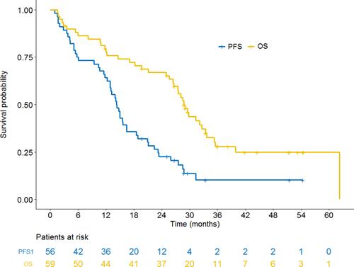 Figure 2 Kaplan-Meier curves with respect to PFS1 and OS.