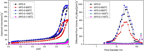 Figure 6. Pore characterizations of the AlPO4 gels at different heat-treatment temperatures.