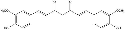 Figure 1. Chemical structure of curcumin (keto form) [1,7-bis-(4-hydroxy-3-methoxyphenyl)-hepta-1,6-diene-3,5-dione].