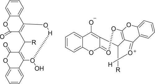 Scheme 3. Hydrogen bonding in dicoumarol compounds.