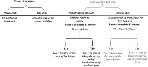 Figure 1. Schematic timeline of the two main time-points included in this study, including how data collection was split during the two time-points.