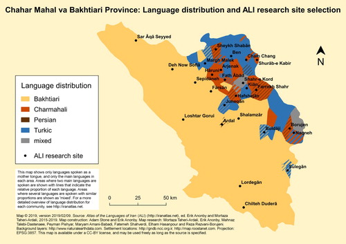 Figure 15. Locations for Collection of Linguistic Data in Chahar Mahal va Bakhtiari Province.Source: http://iranatlas.net/module/linguistic-data.cb-research-sites