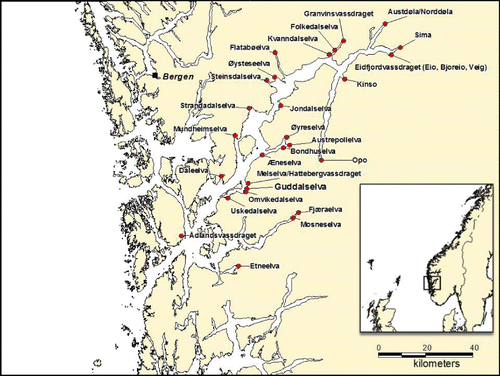 Figure 1. The study site, River Guddalselva, in the central part of the Hardangerfjord.