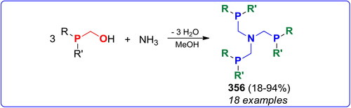 Scheme 206. Reaction of P,OH-acetals with NH3. Products, yields, 31P NMR shifts, and related references, are listed in Table S54.