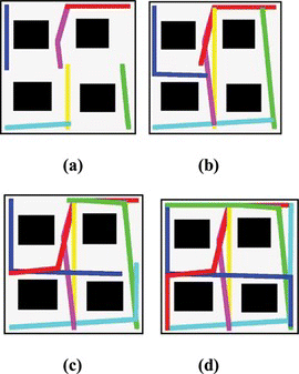 FIGURE 6 Positions of the robots and the trajectory traced at various instances of time for second scenario. (Color figure available online.)