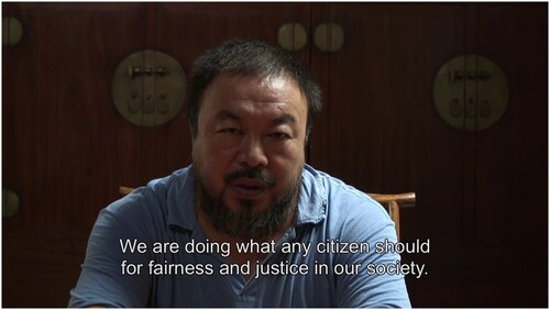 FIGURE 2. Still from Ai Weiwei’s documentary Lao ma ti hua Lao ma ti hua/Disturbing the Peace (2009). Photo credit courtesy of Ai Weiwei Studio.