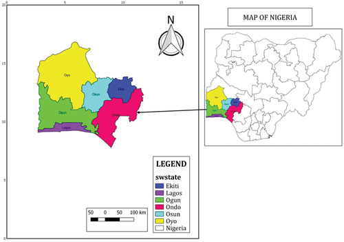 Figure 1. Map of Nigeria showing South west region.