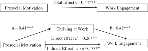 Figure 2. Indirect effect of prosocial motivation on work engagement through thriving at work.