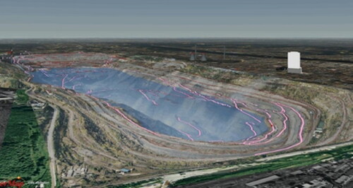 Figure 5. Water storage analysis module of the Fushun West Open-pit Mine WebGIS system.