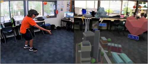 Figure 7. Video of Jayden (left) interacting with virtual text (right).