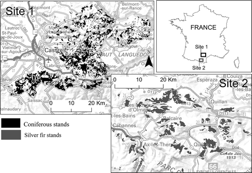 Figure 1. Study sites (map background: French Geographic National Institute (IGN)).