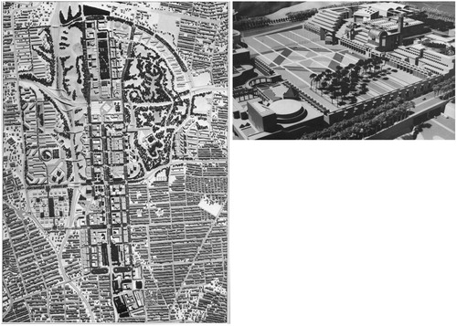Figure 12. The Shahestan master plan on the right – on the top left design of the ‘Shah and Nation’ square. Source: Shahestan Pahlavi, a New City Centre for Tehran, Report by Liewelyn-Davies International, planning consultants, vol. 2. 1976.