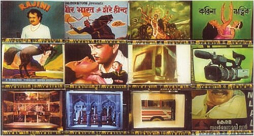 Khadija von Zinnenburg Carroll, Clemens Fuertler and sign painters, invitation card featuring twelve of the billboards hand-painted in various workshops around India, Platform Gallery, 2003