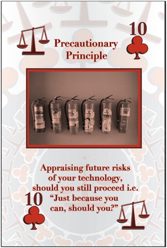 Figure 3. Example Moral-IT card – precautionary principle, law suit.