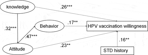 Figure 4. Modified structural equation model of HPV vaccination willingness.